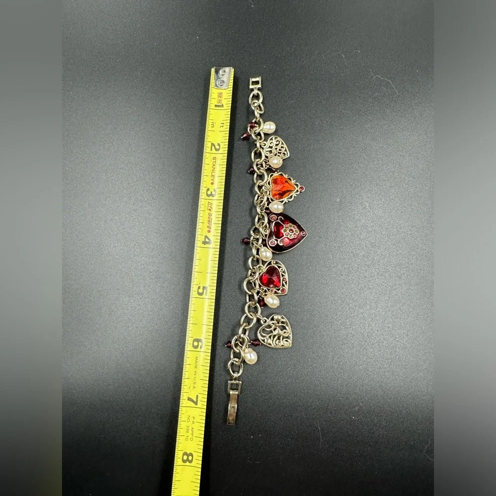 Hearts Charm Bracelet Enamel Pearls and Crystals.